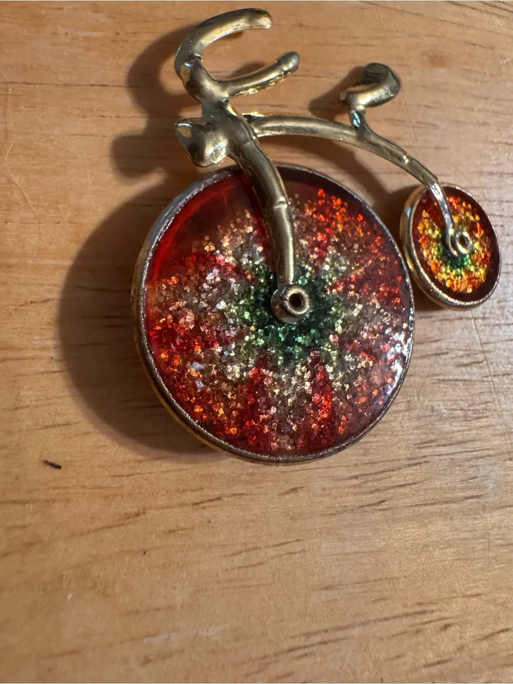 Brush Gold Tone Enameled Tricycle Brooch Pin
